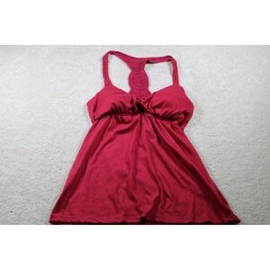 Self Esteem Tank Top Womens Medium Red Crochet Racerback Boho Flowy Summer Shirt